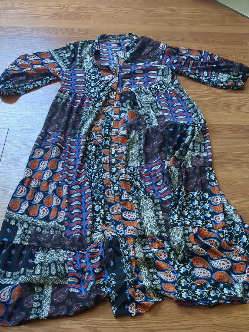 Me 2 Magic Boho Patchwork Tiered Maxi Dress Paisley Floral